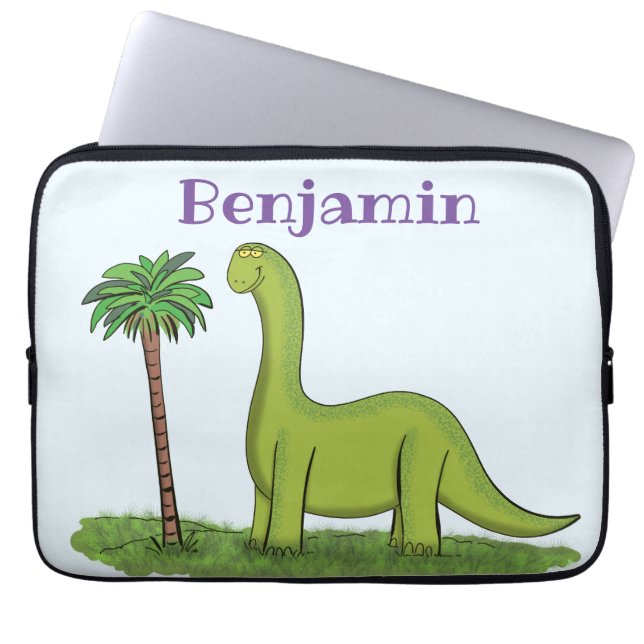 Housse Pour Ordinateur Portable Caricature de dinosaure de brontosaurus vert migno (Devant)