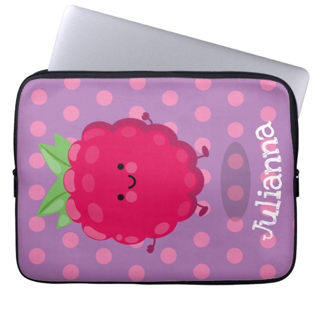 Housse Pour Ordinateur Portable Caricature de framboise très heureuse (Devant)