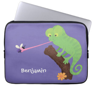 Housse Pour Ordinateur Portable Caricature de lézard de caméléon vert joyeux