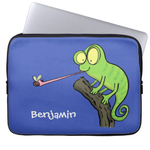 Housse Pour Ordinateur Portable Caricature de lézard de caméléon vert joyeux