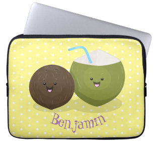 Housse Pour Ordinateur Portable Caricature de noix de coco kawaii joyeux