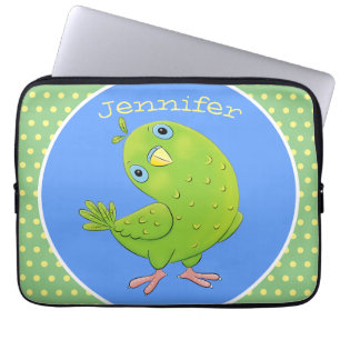 Housse Pour Ordinateur Portable Caricature de perruche verte curieuse