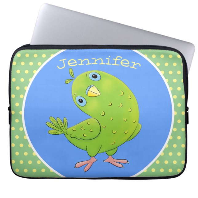 Housse Pour Ordinateur Portable Caricature de perruche verte curieuse (Devant)