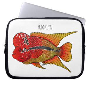 Housse Pour Ordinateur Portable Caricature de poisson cichlide à fleur