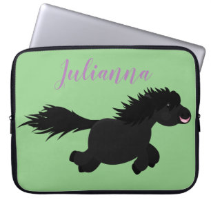 Housse Pour Ordinateur Portable Caricature de poney noir mignon
