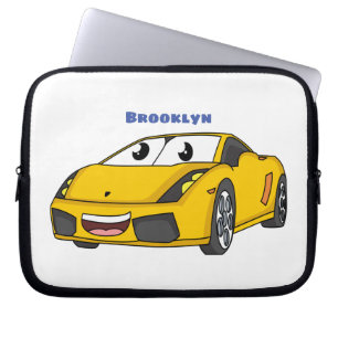 Housse Pour Ordinateur Portable Caricature de voiture sport jaune joyeux