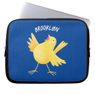 Housse Pour Ordinateur Portable Caricature d'oiseau canari jaune chantant mignon