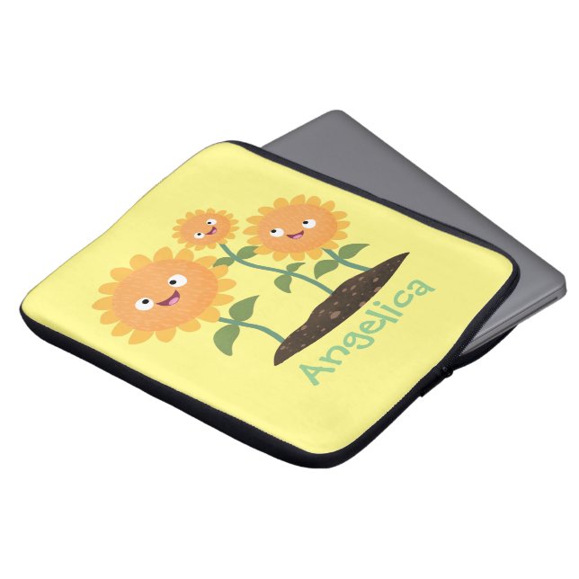 Housse Pour Ordinateur Portable Caricature joli tournesol souriant illustration (Devant haut)