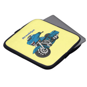 Housse Pour Ordinateur Portable Caricature joyeux bleu moto