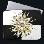 Housse Pour Ordinateur Portable Carré blanc et noir Noir & Or Mandala 2<br><div class="desc">Elégant carré moderne blanc et noir arrière - plan avec mandala en cercle noir et blanc doré.</div>