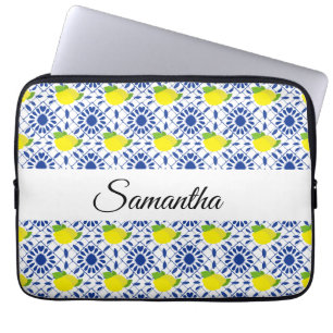 Housse Pour Ordinateur Portable Carreau de citron géométrique bleu