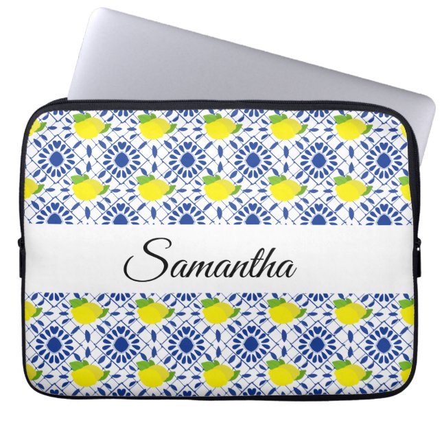 Housse Pour Ordinateur Portable Carreau de citron géométrique bleu (Devant)