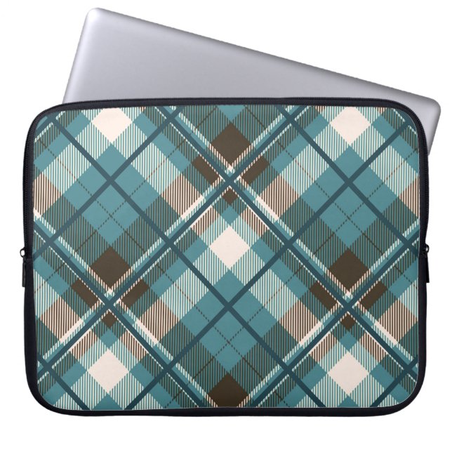 Housse Pour Ordinateur Portable Carreaux Bleu sarcelle Brun (Devant)