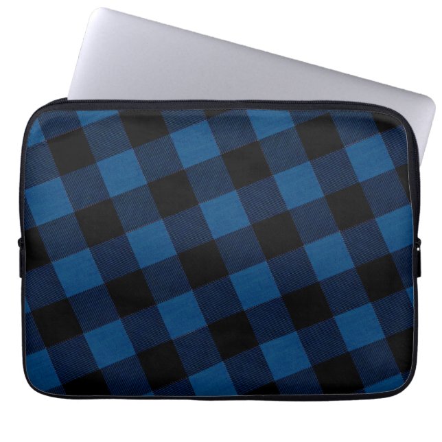 Housse Pour Ordinateur Portable Carreaux Bleus de Bûcheron (Devant)