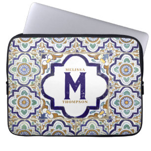 Housse Pour Ordinateur Portable Carreaux d'ornement vintages Monogramme