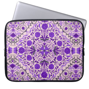 Housse Pour Ordinateur Portable Carreaux floraux en violet et coton bonbon rose