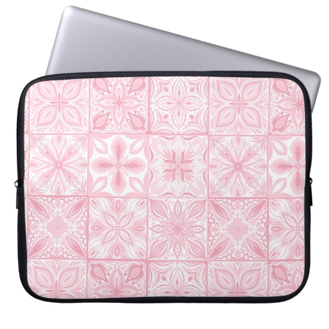 Housse Pour Ordinateur Portable Carreaux ornés en rose (Devant)