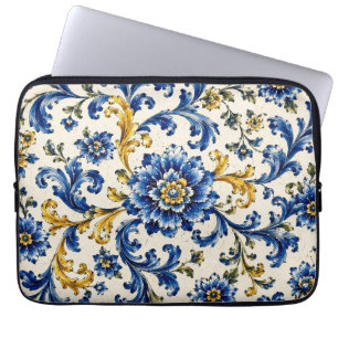 Housse Pour Ordinateur Portable Carrelage bleu méditerranéen   Céramique italienne