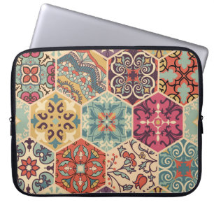 Housse Pour Ordinateur Portable Carrelage en mosaïque colorée avec Islam, Arabi