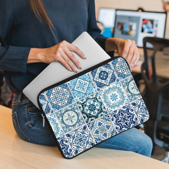 Housse Pour Ordinateur Portable Carrelage méditerranéen, Portugais, Azulejo, Majol (Créateur téléchargé)