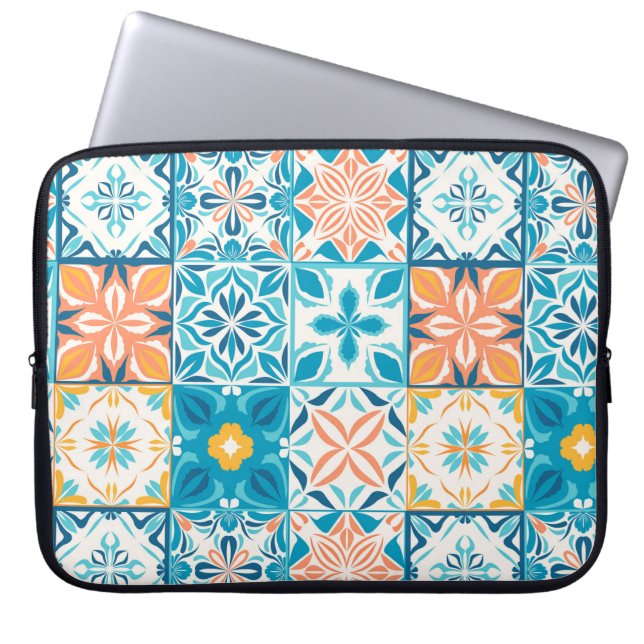 Housse Pour Ordinateur Portable Carrelage orange et bleu (Devant)