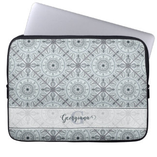 Housse Pour Ordinateur Portable Carrelage personnalisé Harmonie florale Gris Manda