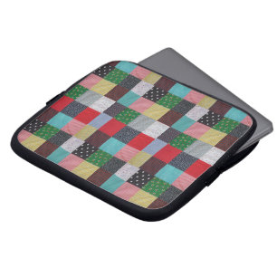 Housse Pour Ordinateur Portable carrés de patchwork en tissu vintage coloré