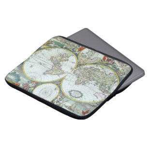 Housse Pour Ordinateur Portable Carte antique du monde du 17e siècle, Frederick De