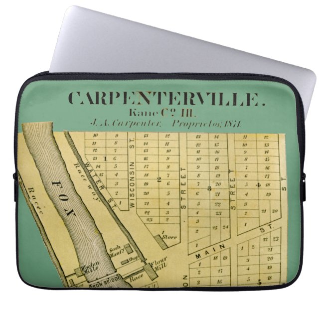 HOUSSE POUR ORDINATEUR PORTABLE CARTE CARPENTERSVILLE DUNDEE ILLINOIS 1871 (Devant)