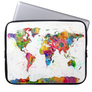 Housse Pour Ordinateur Portable Carte de la carte du monde aquarelle