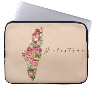 Housse Pour Ordinateur Portable Carte de la Palestine dorée Fleur Rempli