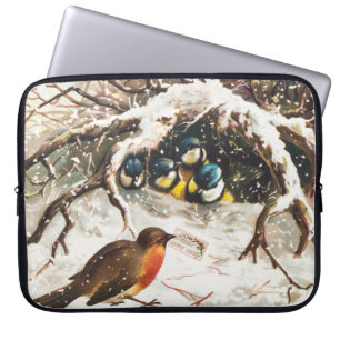 Housse Pour Ordinateur Portable Carte de Noël vintage de l'ère victorienne, Oiseau