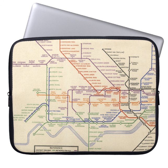Housse Pour Ordinateur Portable Carte des chemins de fer souterrains de Londres (Devant)