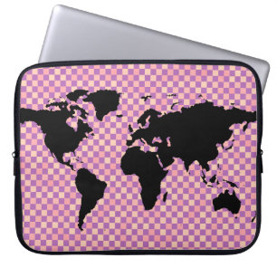 Housse Pour Ordinateur Portable carte du monde noir ~ pixels roses