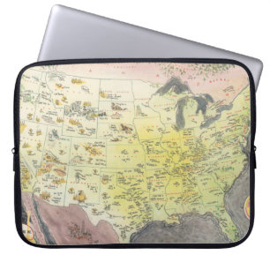 Housse Pour Ordinateur Portable Carte graphique de l'Amérique - Croquis de dessin