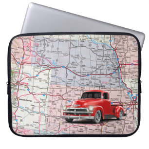 Housse Pour Ordinateur Portable Carte Retro Red Truck sur USA