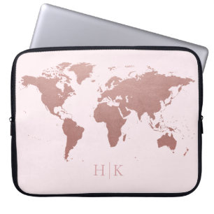 Housse Pour Ordinateur Portable Carte rose Gold Rose Monde Monde Élégant Monogramm