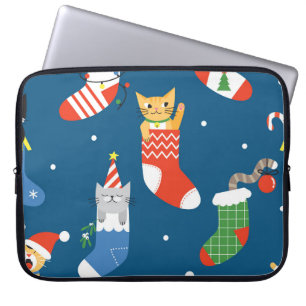 Housse Pour Ordinateur Portable Cartographie de Noël Chats Motif mignon
