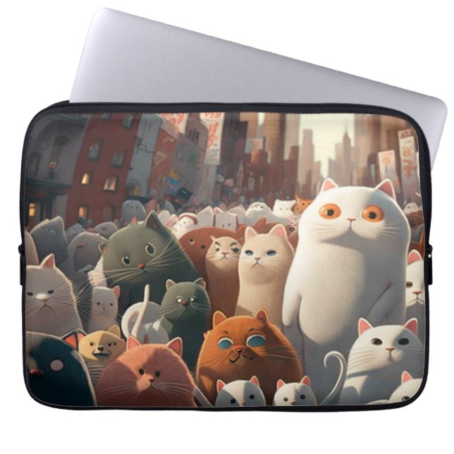 Housse Pour Ordinateur Portable Cat City Cartoon Crowd (Devant)