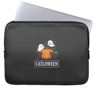 Housse Pour Ordinateur Portable Catloween Drôle Chat Fantôme Halloween Citrouille