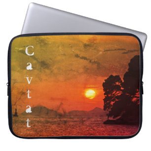 Housse Pour Ordinateur Portable Cavtat, Croatie vue du filtre Sunset 1974
