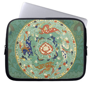 Housse Pour Ordinateur Portable Cercle chinois antique bleu vert