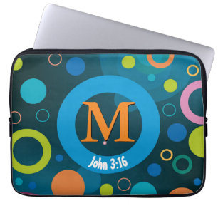 Housse Pour Ordinateur Portable Cercles Écriture Monogramme Personnalisé BLEU