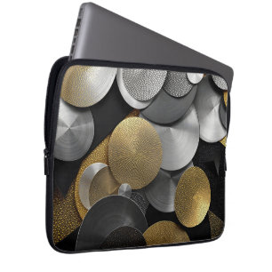 Housse Pour Ordinateur Portable Cercles géométriques modernes en or et argent