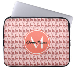 Housse Pour Ordinateur Portable Cerf Saumon Rose, Monogramme Personnalisé, Personn