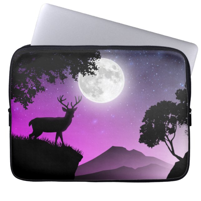 Housse Pour Ordinateur Portable Cerf sous la lune violet (Devant)