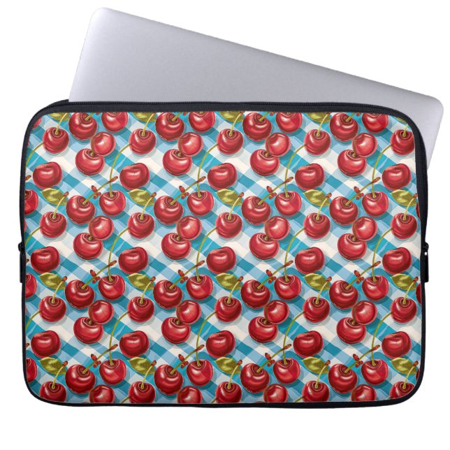 Housse Pour Ordinateur Portable Cerise mignonne et Motif bleu plaid (Devant)