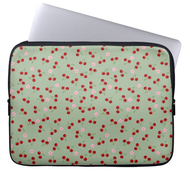 Housse Pour Ordinateur Portable Cerises Et Fleurs (Devant)