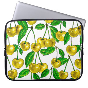 Housse Pour Ordinateur Portable Cerises jaunes sur blanc