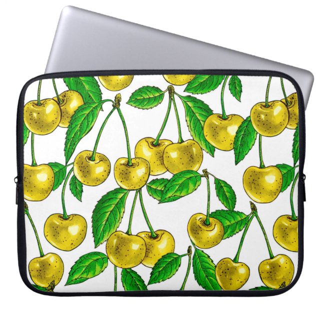 Housse Pour Ordinateur Portable Cerises jaunes sur blanc (Devant)